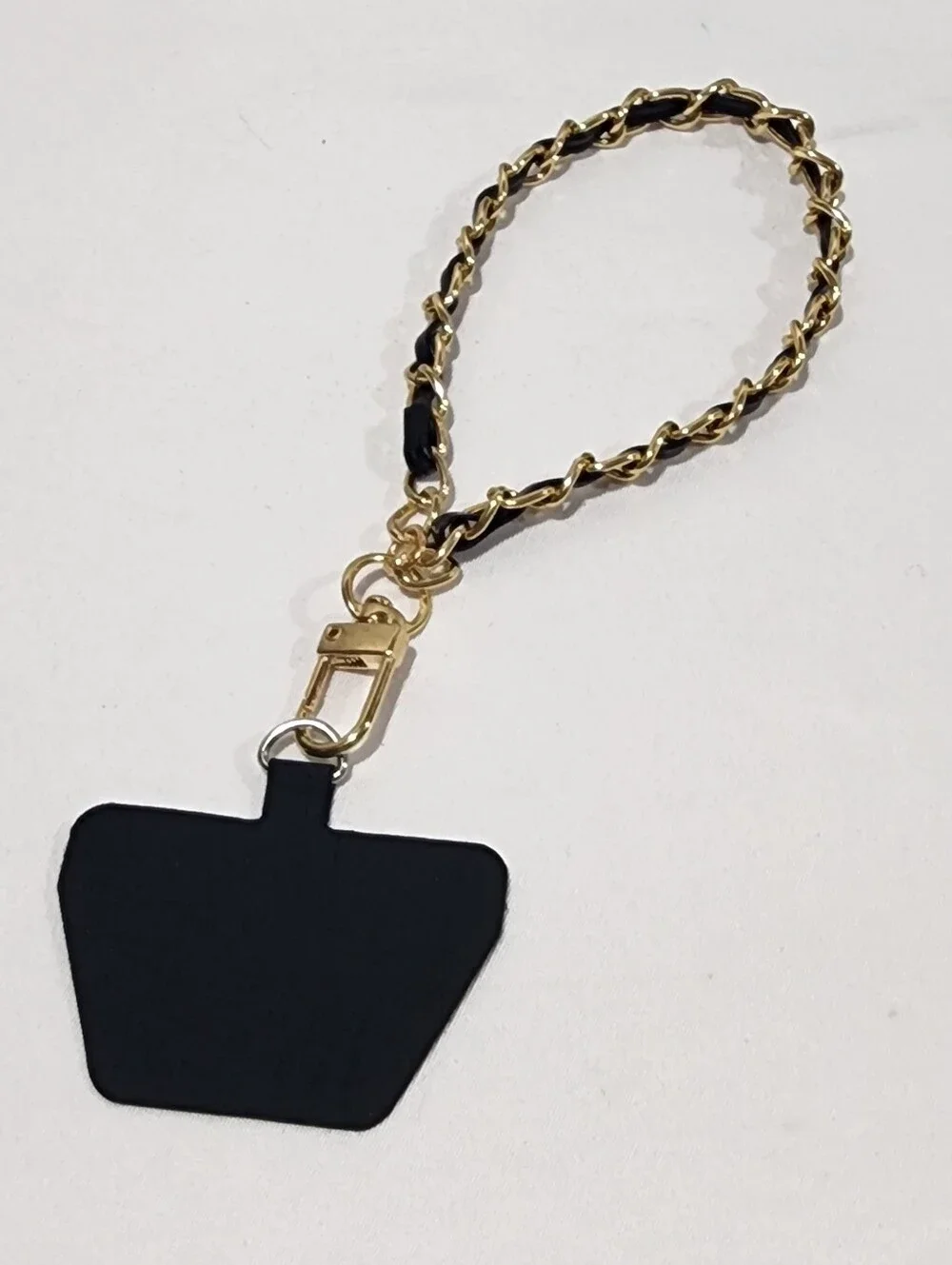 Gold chain Black Leather Phone Lanyard Wristlet Strap with Tether Tab Detachable
